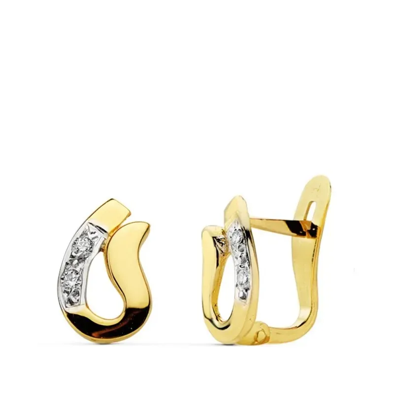 Pendientes oro18k bicolor 9mm. circonitas primera comunión [AB0742]
