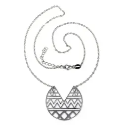 Gargantilla plata Ley 925m mujer 41cm. rodiada luna invertida azteca centro cenefa calada mosquetón