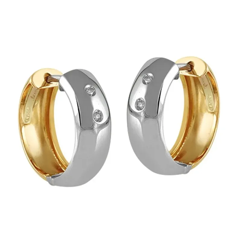 Pendientes oro bicolor 18k aros 15mm. colección milán brillantes diam