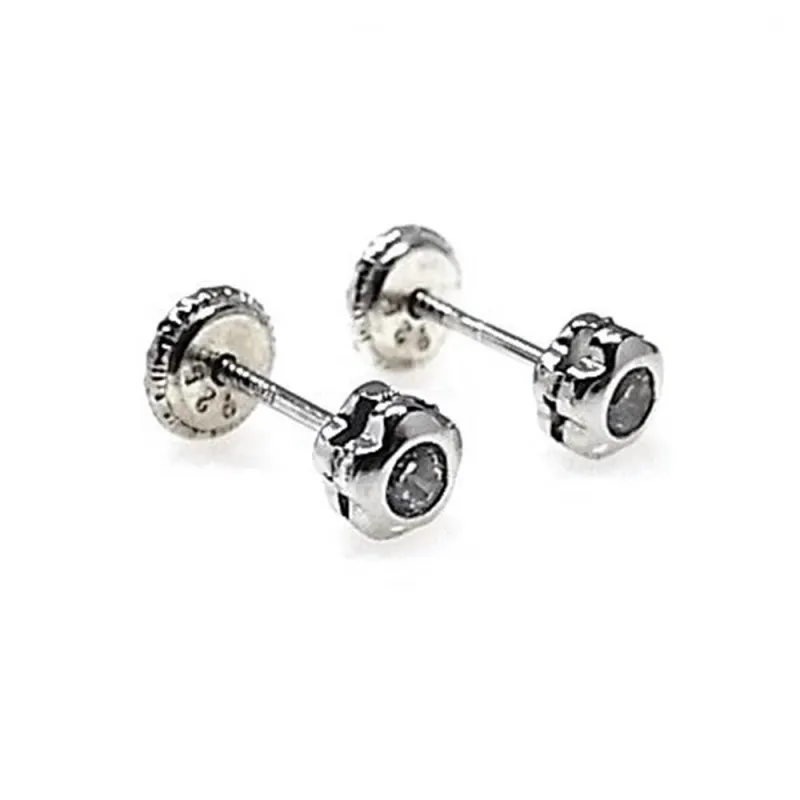Pendientes plata Ley 925m rodiado chatón 2.5 mm. motivo flor [AB4408]