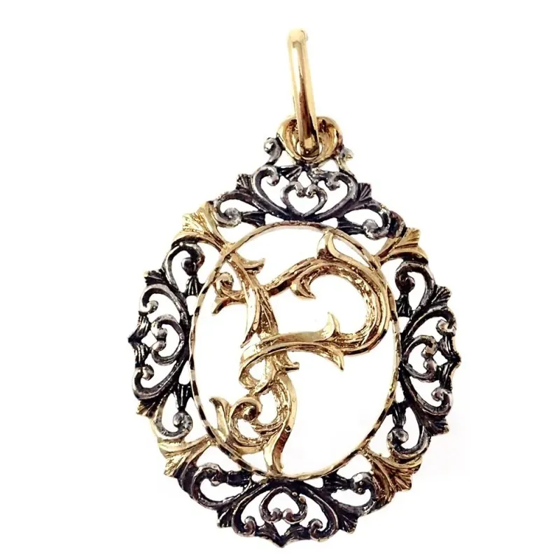 Colgante plata Ley 925m letra P 37mm. chapado oro oxidado [AB7208]