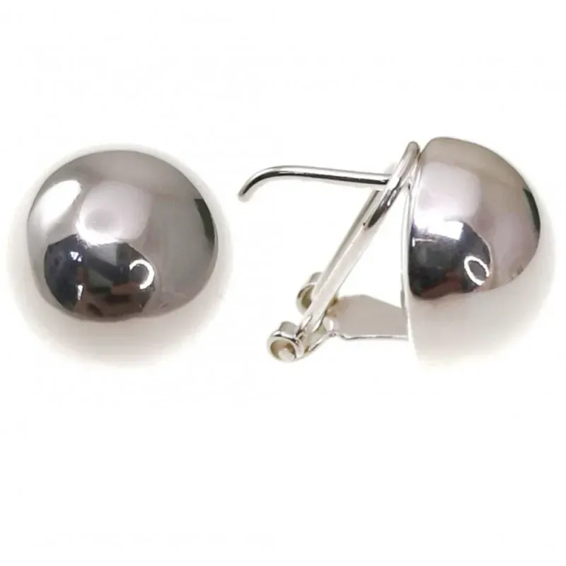 Pendientes plata Ley 925m mujer 22 mm. media bola lisa omega