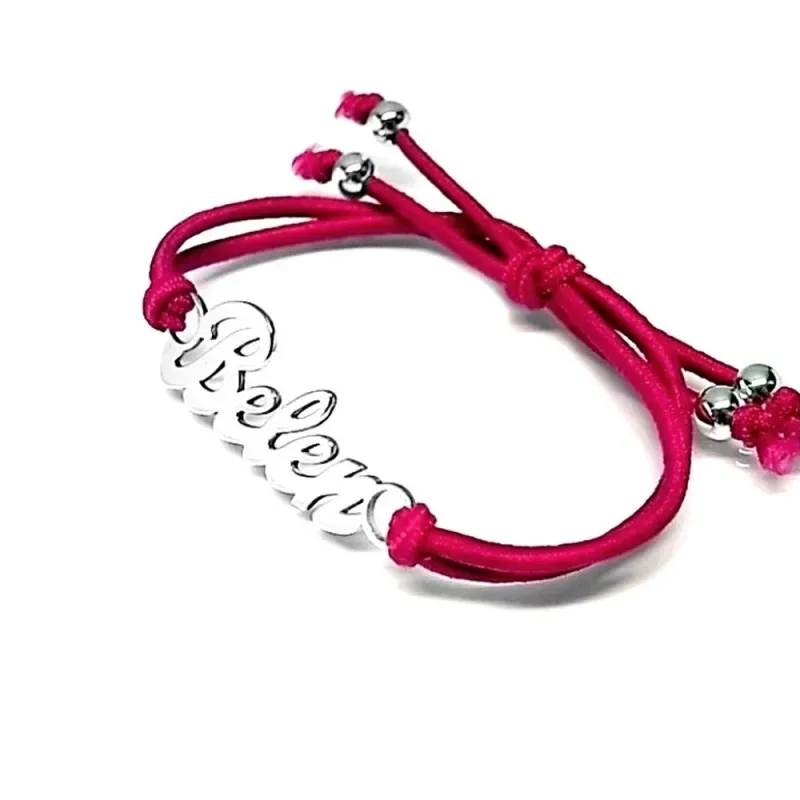 Pulsera plata Ley 925m personalizada lisa adaptable goma elástica colores extremo bolitas
