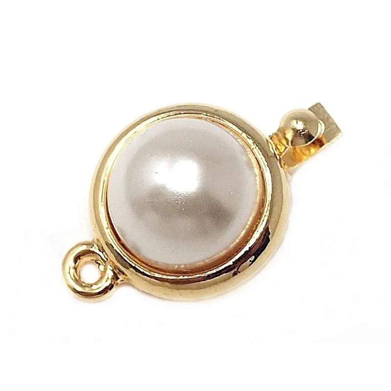 Broche collar metal dorado perla sintética cerco liso  [AB6234]