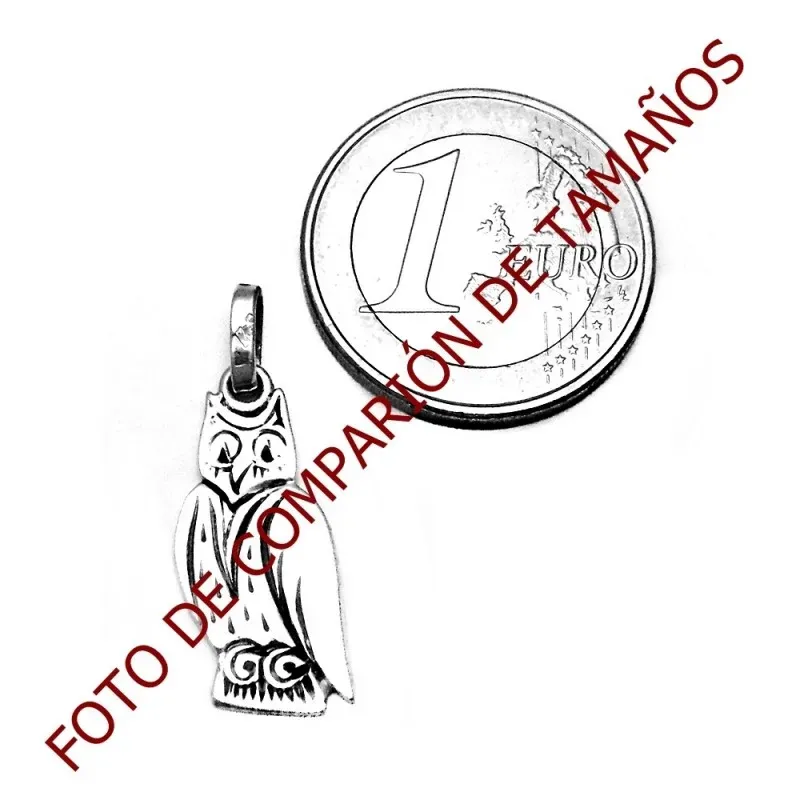 Colgante plata Ley 925m buho amuleto suerte rodiado 22.5mm. [AB4124]
