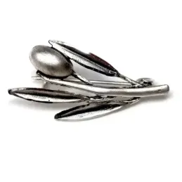 Alfiler plata Ley 925m rama olivo 31mm. hojas aceituna detalles tallados