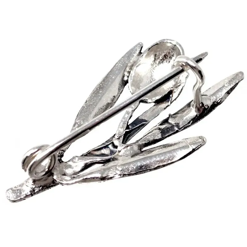 Alfiler plata Ley 925m rama olivo 31mm. hojas aceituna detalles tallados