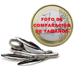 Alfiler plata Ley 925m rama olivo 31mm. hojas aceituna detalles tallados