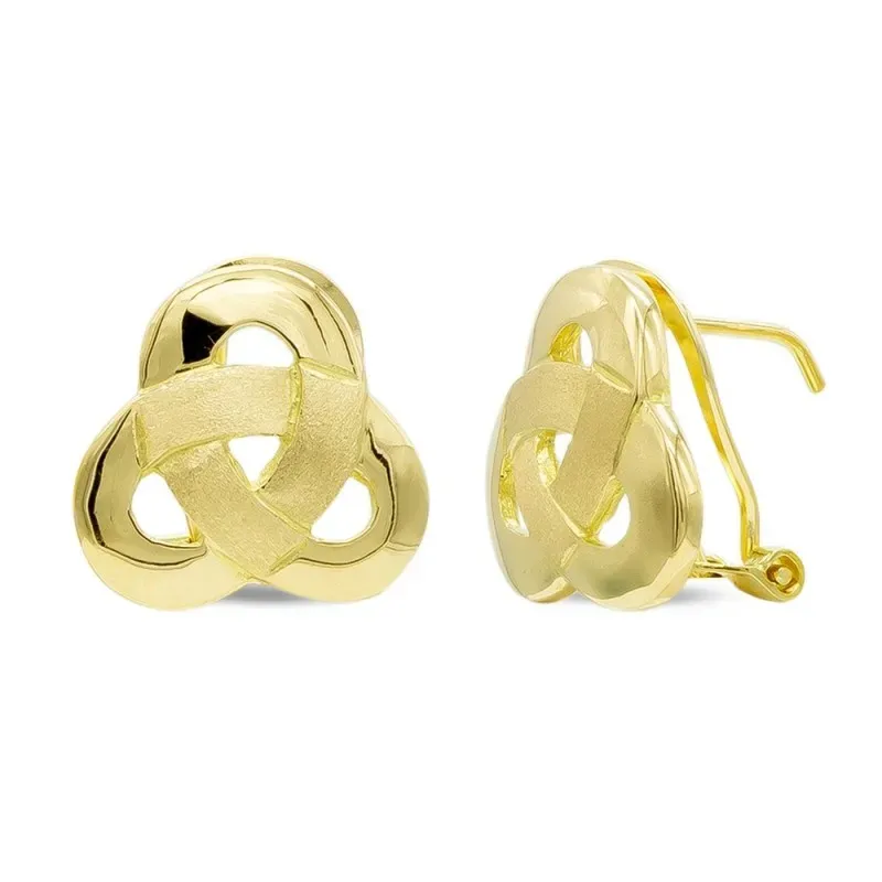 Pendientes oro 18k mujer hojas entrelazadas mate brillo omega