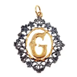 Colgante plata Ley 925m letra G 35mm. chapado oro oxidado [AB7211]
