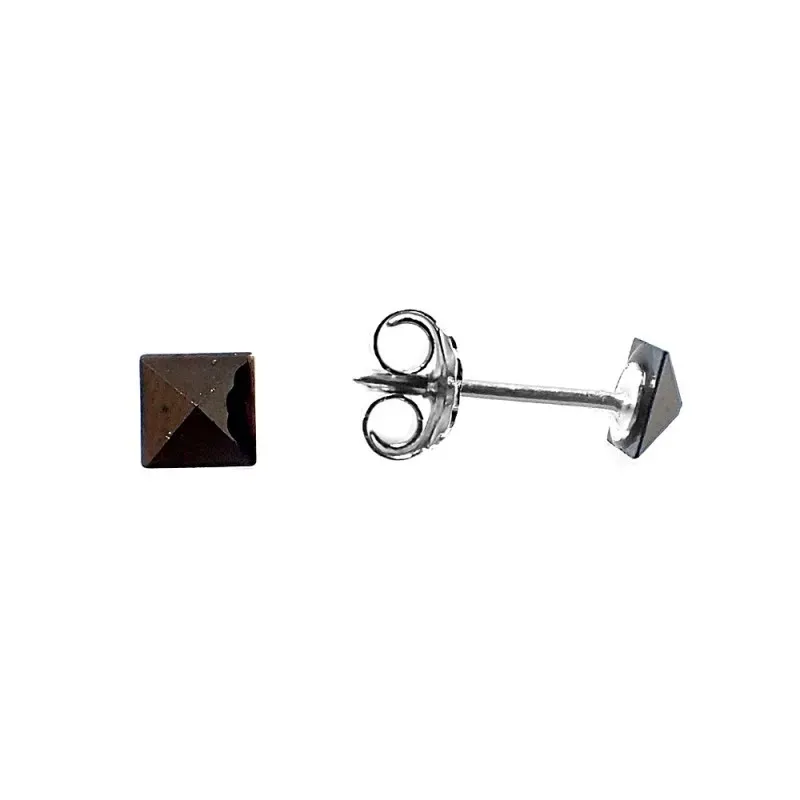 Pendientes plata Ley 925m pirámide marrón 4x4 mm. mujer cierre presión