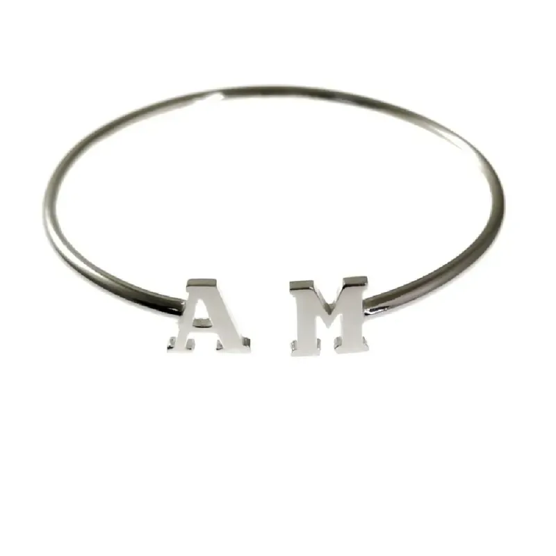 Pulsera brazalete plata Ley 925m lisa 57 mm. doble inicial personaliz
