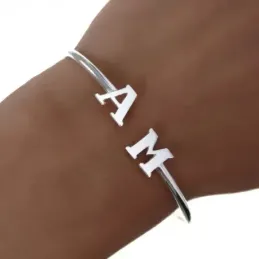Pulsera brazalete plata Ley 925m lisa 57 mm. doble inicial personaliz