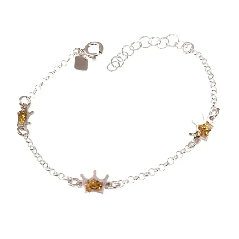 Pulsera plata Ley 925m niña 13.5 cm. detalle corona dorada 7 mm. esma
