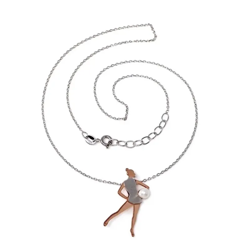 Gargantilla plata Ley 925m bicolor 40cm gimnasta perla sintética pelota rosado plateado cierre reasa