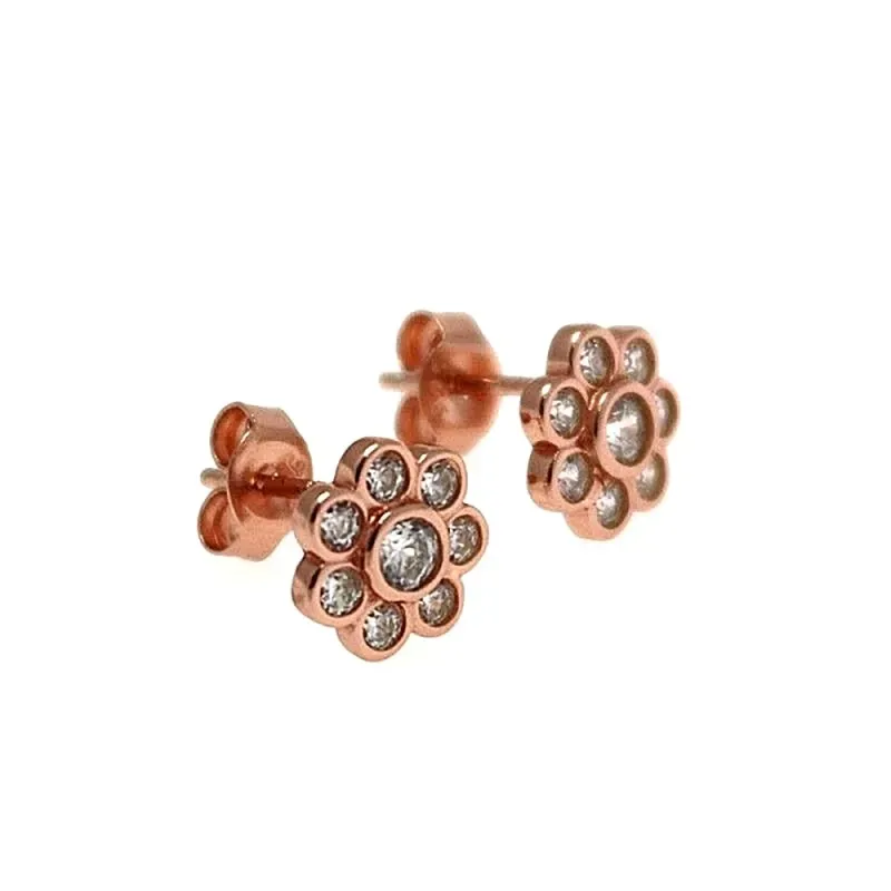 Pendiente plata Ley 925m rosa flor microengaste circonitas [AB9140]
