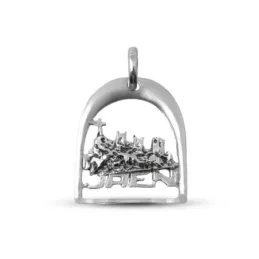 Colgante plata Ley 925m macizo estribo 24mm. JAÉN calado castillo detalles tallados trasera lisa