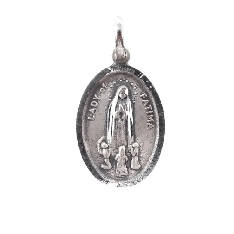 Virgen de Fátima medalla plata Ley 925m colgante 24 mm. maciza ovalad