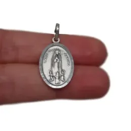 Virgen de Fátima medalla plata Ley 925m colgante 24 mm. maciza ovalad