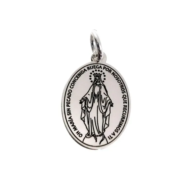 Virgen Milagrosa medalla plata Ley 925m unisex 20 mm. lisa láser