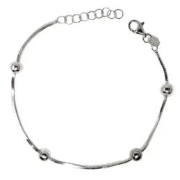 Pulsera plata Ley 925m cola de topo cuadrada 18cm. combinada bolas ci