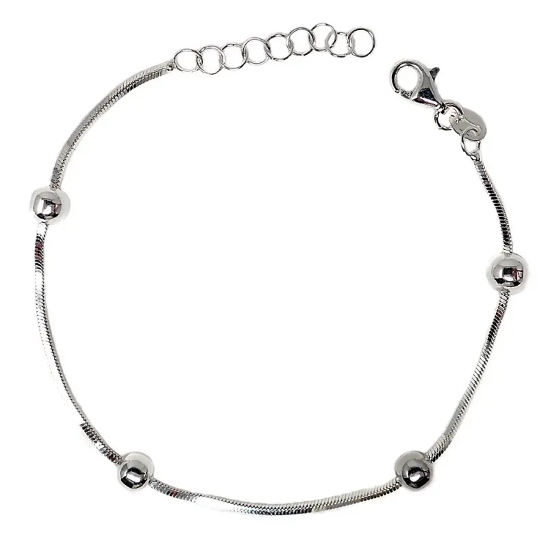 Pulsera plata Ley 925m cola de topo cuadrada 18cm. combinada bolas ci