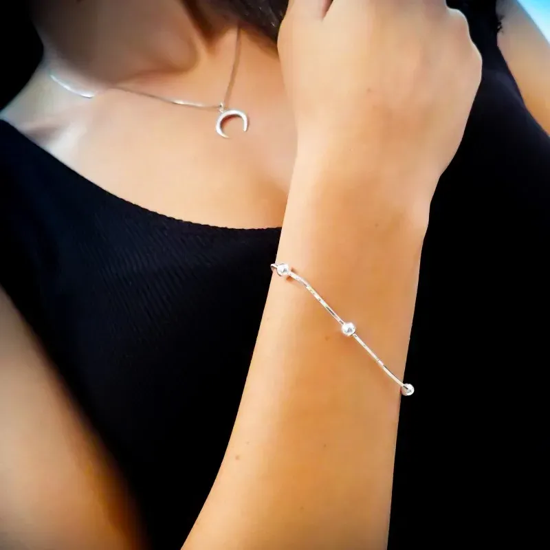 Pulsera plata Ley 925m cola de topo cuadrada 18cm. combinada bolas ci