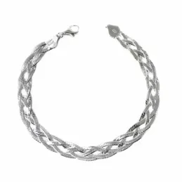 Pulsera plata Ley 925m mujer 19 cm. trenzada semirrígida detalle tall
