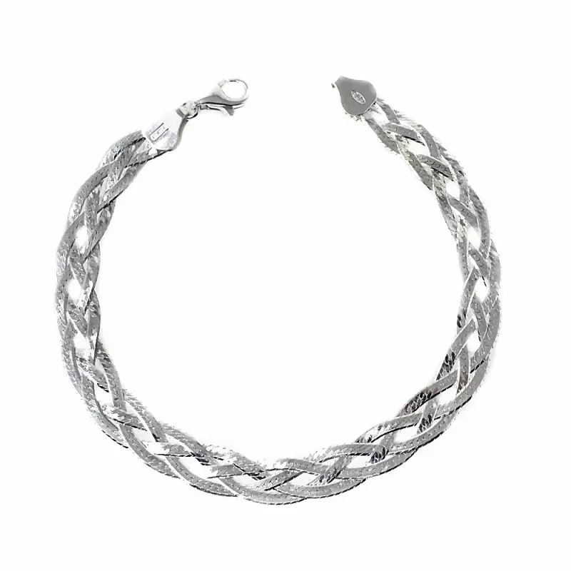 Pulsera plata Ley 925m mujer 19 cm. trenzada semirrígida detalle tall