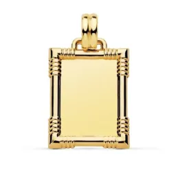 Colgante oro 9k chapa 25mm. lisa brillo rectangular borde detalles tallados