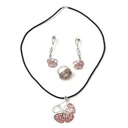 Juego plata Ley 925m flor gargantilla pendientes sortija [AB9077]