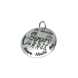 Colgante plata Ley 925m disco 28mm. MI FAMILIA nombres personalizados mamá papá niño oxidados