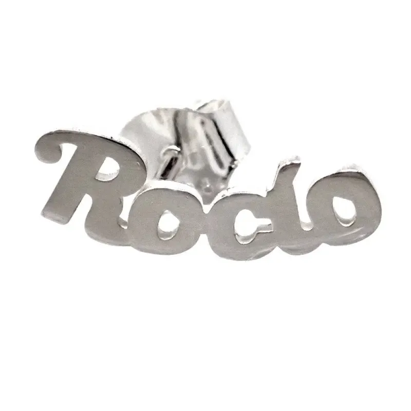 Pendiente suelto plata Ley 925m medio par nombre Rocío liso lóbulo izquierdo cierre presión