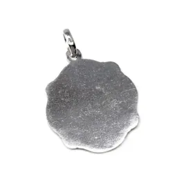 Colgante plata Ley 925m medalla 32mm. Virgen del Rocío maciza pandereta detalles tallados