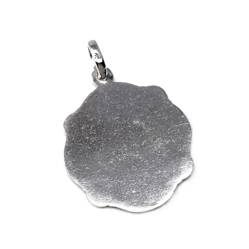 Colgante plata Ley 925m medalla 32mm. Virgen del Rocío maciza pandereta detalles tallados