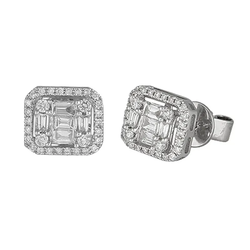 Pendientes oro blanco 18k mujer 8 mm. rectangular 70 diamantes brilla