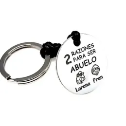 Llavero plata Ley 925m cuero chapa 30mm nombres personalizados texto 2 RAZONES PARA SER ABUELO niños