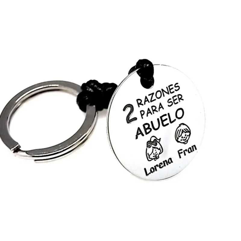 Llavero plata Ley 925m cuero chapa 30mm nombres personalizados texto 2 RAZONES PARA SER ABUELO niños