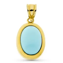 Colgante oro 18k mujer 21 mm. turquesa forma ovalada