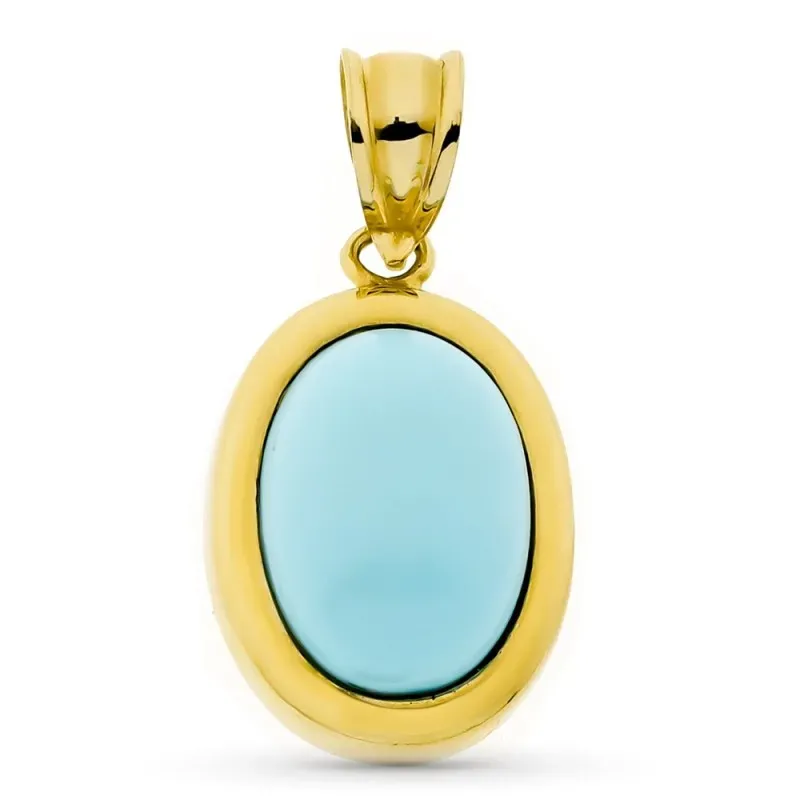 Colgante oro 18k mujer 21 mm. turquesa forma ovalada