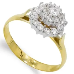 Sortija oro bicolor 18k mujer flor cuajo 12 circonitas cuerpo liso