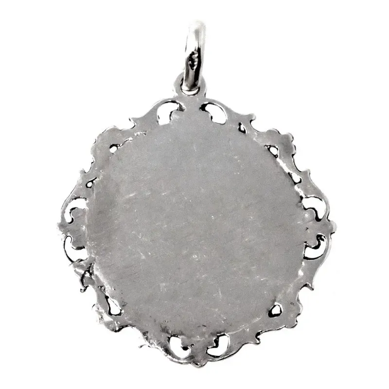 Medalla colgante plata Ley 925m maciza 30mm Virgen de los Dolores cerco detalles calado trasera lisa