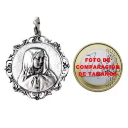 Medalla colgante plata Ley 925m maciza 30mm Virgen de los Dolores cerco detalles calado trasera lisa