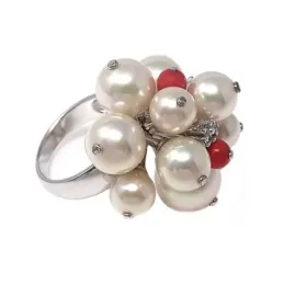 Sortija plata Ley 925m perlas sintética circonitas talla 13  [AB9120]