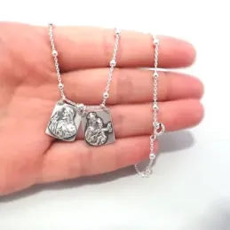 Virgen del Carmen Corazón de Jesús Collar Relicario Escapulario plata