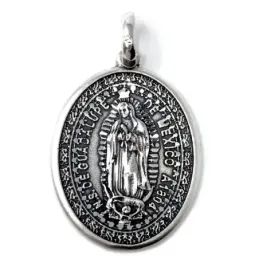Medalla colgante plata Ley 925m maciza 35mm. rosetón Virgen de Guadalupe de México trasera lisa