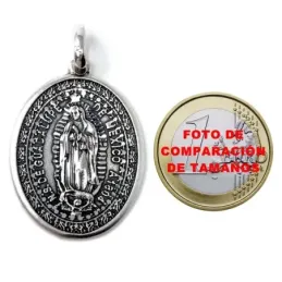 Medalla colgante plata Ley 925m maciza 35mm. rosetón Virgen de Guadalupe de México trasera lisa