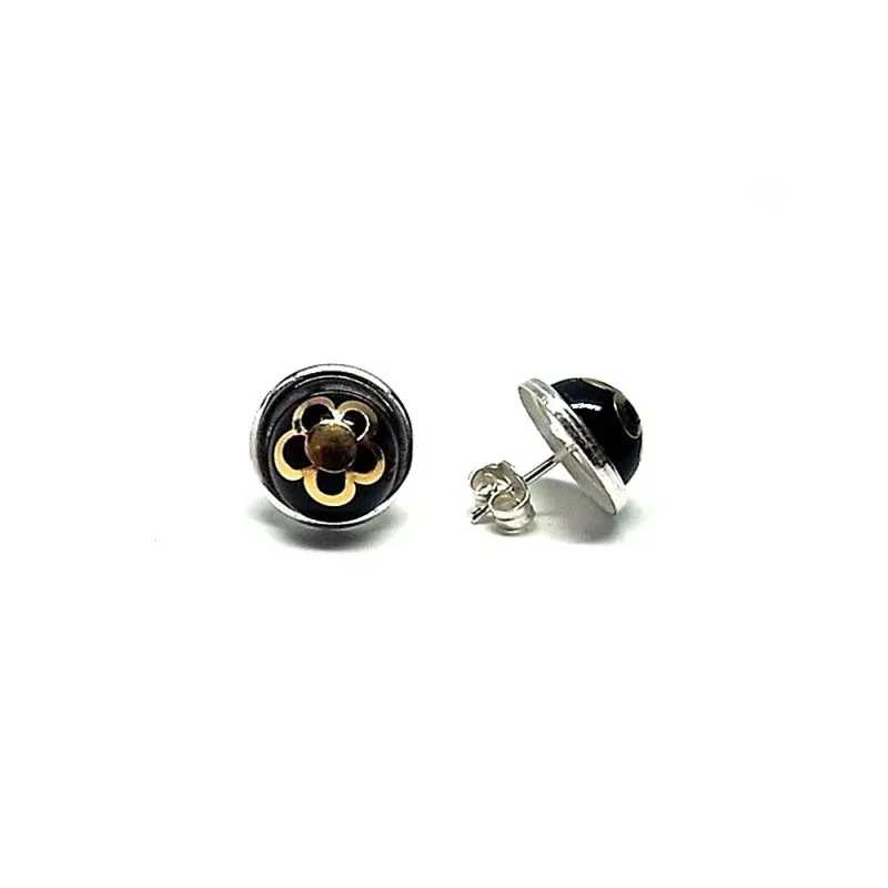 Pendientes plata Ley 925m bicolor flor media perla 10mm. [AB1347]