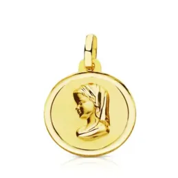 Virgen Niña medalla oro 9k niña 16 mm. borde bisel lisa brillo