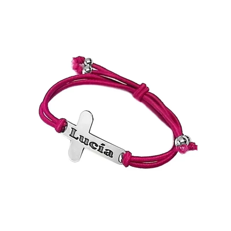 Pulsera plata Ley 925m adaptable cruz lisa 30x20mm. nombre personalizado oxidado goma colores